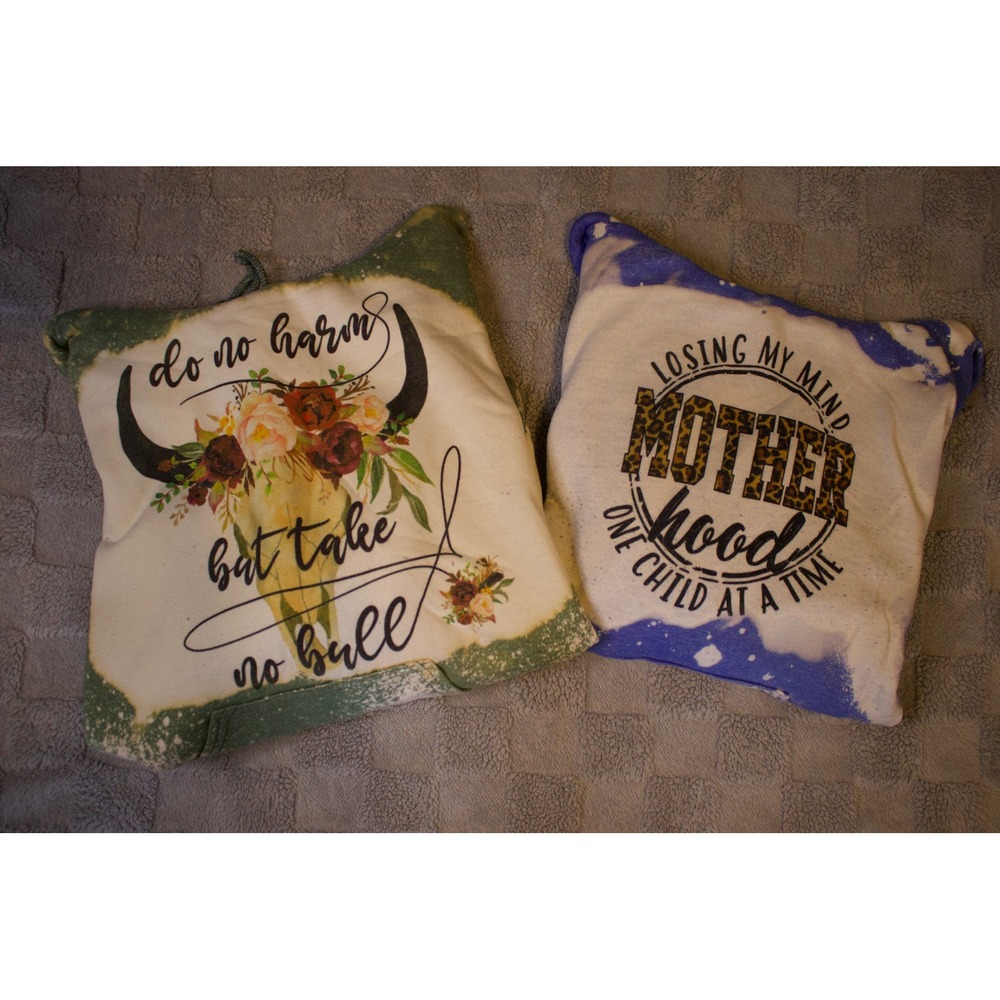 Custom Bleached Graphic Hoodie Lot Motherhood & Western Bull Skull Green Purple - Picture 1 of 7